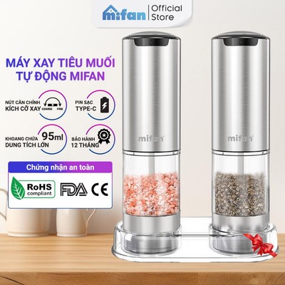 Máy Xay Tiêu Muối Tự Động Mifan Pepper Grinder - Pin Sạc Điện USB-C,  Điều Chỉnh Cỡ Xay, Lưỡi Gốm, Thân Vỏ Inox 304