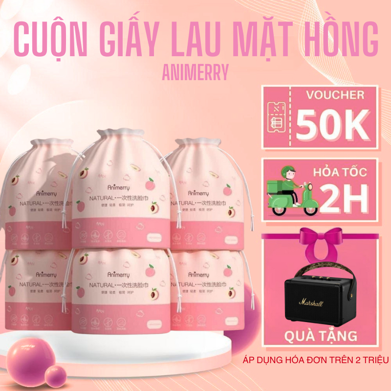 Combo 3 Cuộn Khăn Lau Mặt Hồng Anh Đào, Cotton Mềm Mịn, Siêu Dai, Dễ Rút
