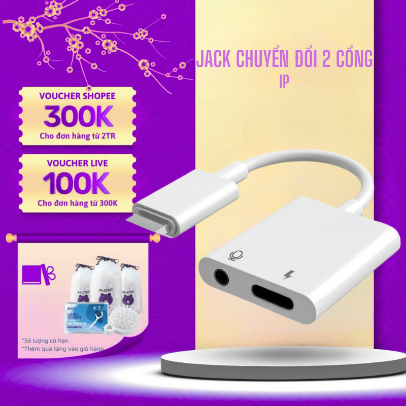 Jack Chuyển Đổi ,Jack Chia Cổng Sạc + Tai Nghe Có Hỗ Trợ Míc Cho IP7,7 Plus,8,8 Plus/X/Xr/Xs/Xsmax/11/12/13/14ProMax