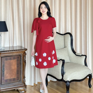 MEDYLA - Váy bầu mùa hè thiết kế chéo trượt đính hoa đầm bầu thiết kế cho bầu mặc đi làm dự tiệc - VTA1726