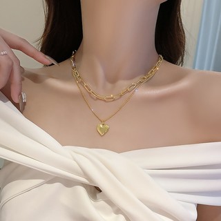 Vòng cổ dây chuyền nam nữ trái tim cá tính 2 dây kết hợp V29