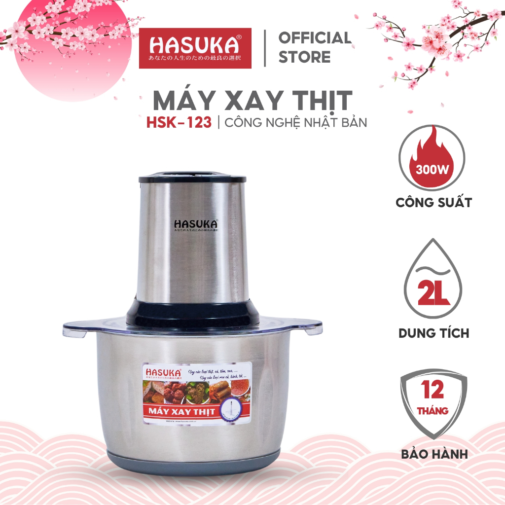 Máy xay thịt HASUKA HSK-123 cối inox dao thép không gỉ, máy xay thực phẩm đa năng cao cấp chính hãng - BH 12 tháng