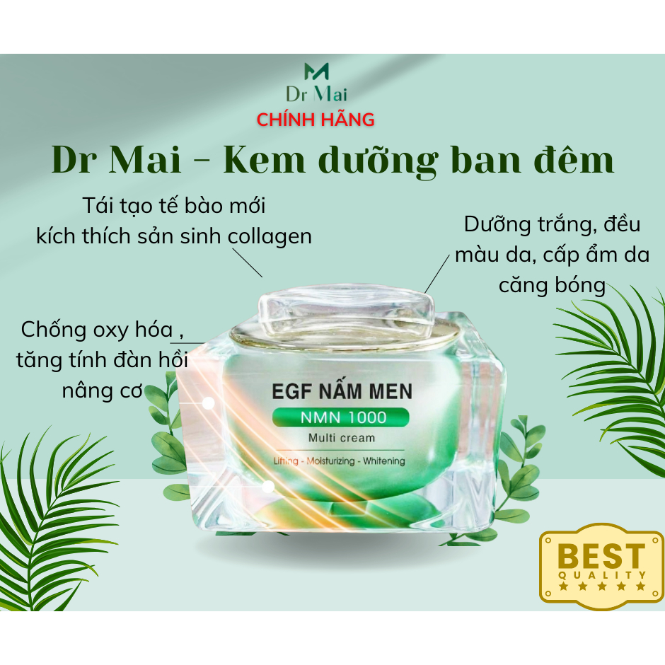 Dr Mai, kem dưỡng trắng da ban đêm EGF Nấm men NMN 1000, ngăn ngừa lão hóa 25g.