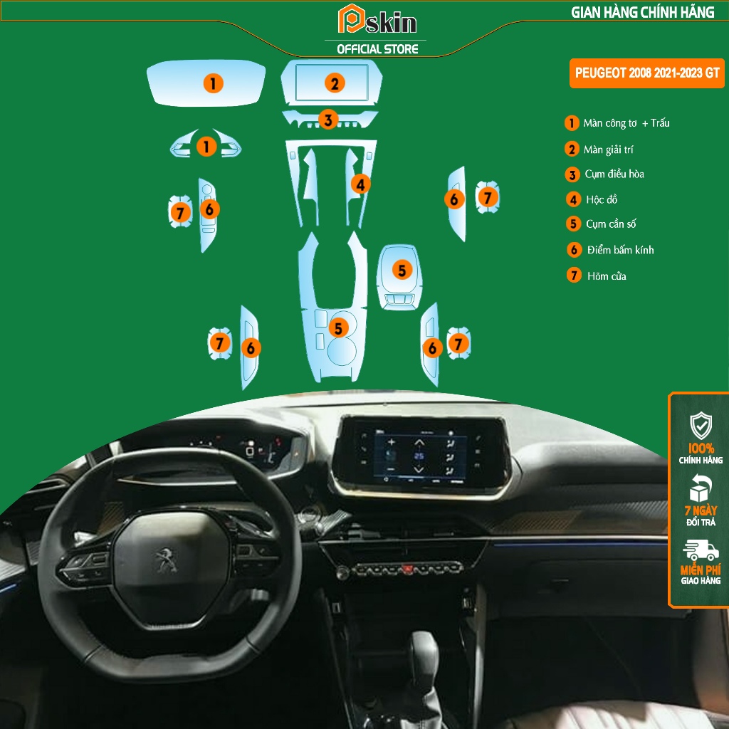 [ Peugeot 2008 2021-2023 bản GT ] Dán PPF trong suốt bảo vệ nội thất xe Peugeot 2008 2021-2023 bản G