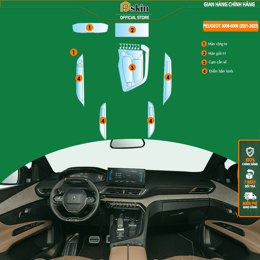 [ Peugeot 3008-5008 (2021-2022) ] Dán PPF trong suốt bảo vệ nội thất xe Peugeot 3008-5008 (2021-2022