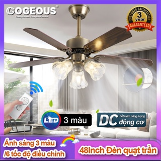 GOGEOUS Quạt trần phong cách Retro có đèn LED ba màu quat tran trang trí