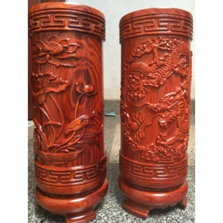  Ống đựng nhang trạm rồng hoa sen gỗ hương cao cấp nguyên khối cao 30cm 