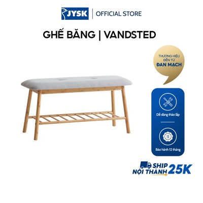 Ghế băng | JYSK Vandsted | khung tre mút bọc vải màu xám/tre | 90x45x34cm