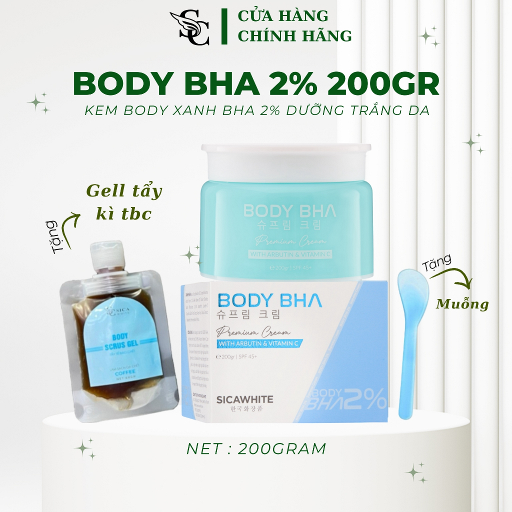 Kem Sica White Body Cốt Ủ BHA 200G, Kích Trắng, Phục Hồi Da Đen Sạm (Tặng Phủ Trắng B3) - SICA WHITE