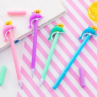 Bút gel nước đen cá heo đội vương miện, bút nét mực trơn đậm văn phòng phẩm giá rẻ