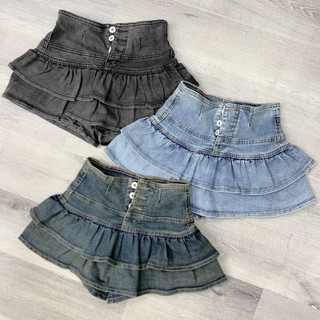 Chân váy jean nữ phom ngắn xòe 3 núc chất jean co dãn mềm mịn có lót trong MS0058