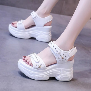   Sẵn Trắng 35,36,37,38  Sandan Nữ Đế Xuồng  Dép Quai Hậu Thời Trang Nữ Cao 8cm 