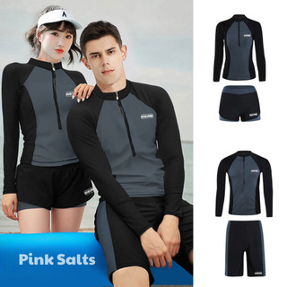Đồ bơi thể thao chuyên nghiệp nam nữ, áo tăm thể thao dài tay chống nắng hai mảnh kín đáo B031 Pink