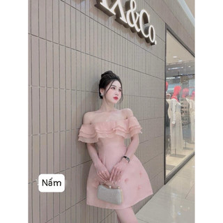 Đầm Tacta Dáng A Phối Tơ Trễ Vai