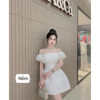 Đầm Tacta Dáng A Phối Tơ Trễ Vai
