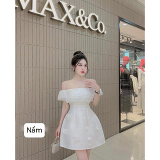 Đầm Tacta Dáng A Phối Tơ Trễ Vai