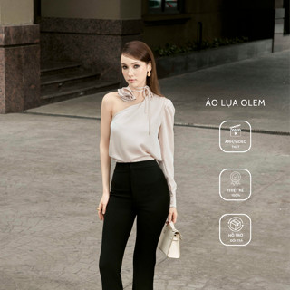 Áo lụa OLEM lệch vai, tay dài, chất lụa cao cấp (kèm hoa buộc cổ) | the tendy - natural & minimalist