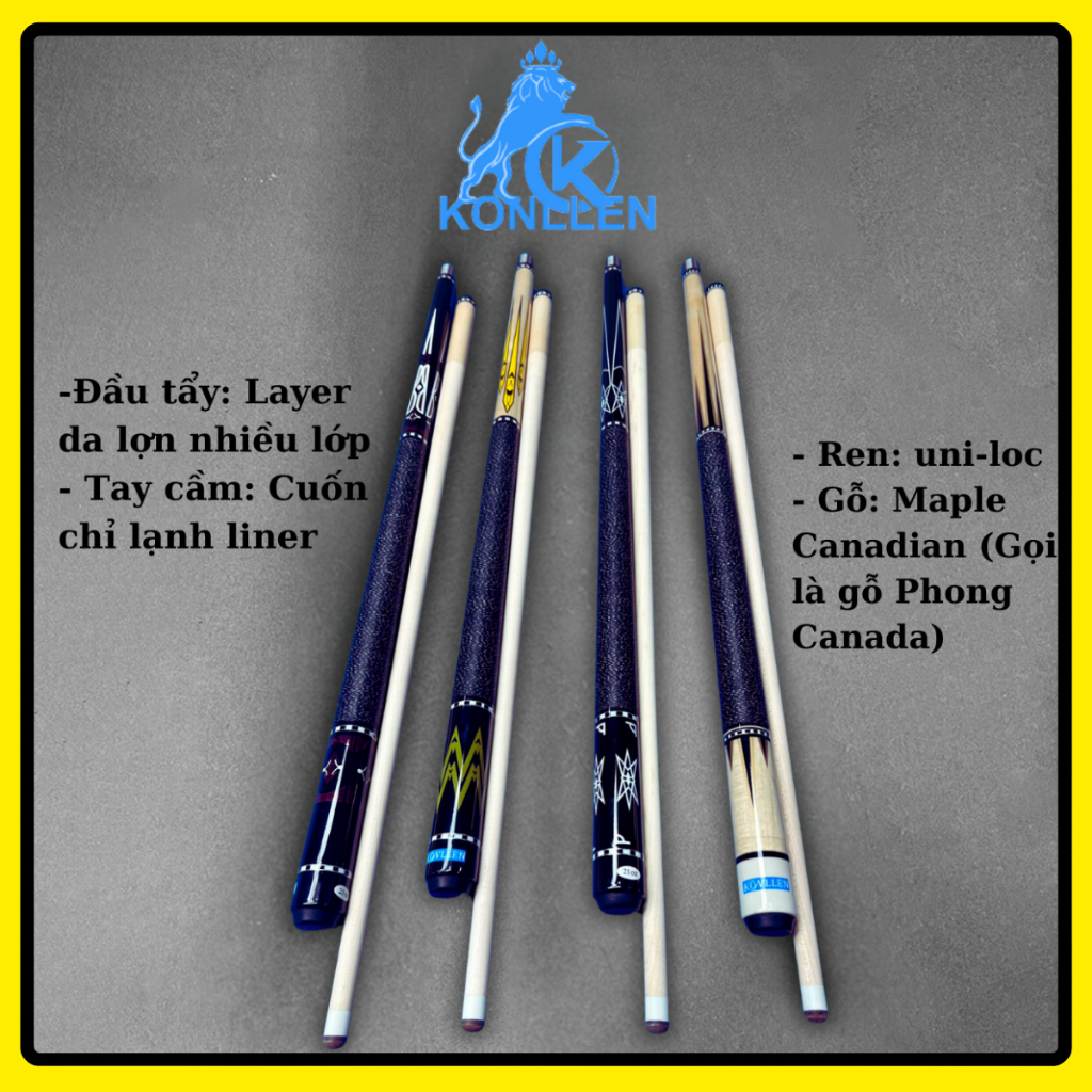 Cơ Bida Lỗ Konllen -Gậy Bi A Cá Nhân -Gỗ Maple Canadian Gỗ Phong Canada cực già - Chống Cong Vệnh