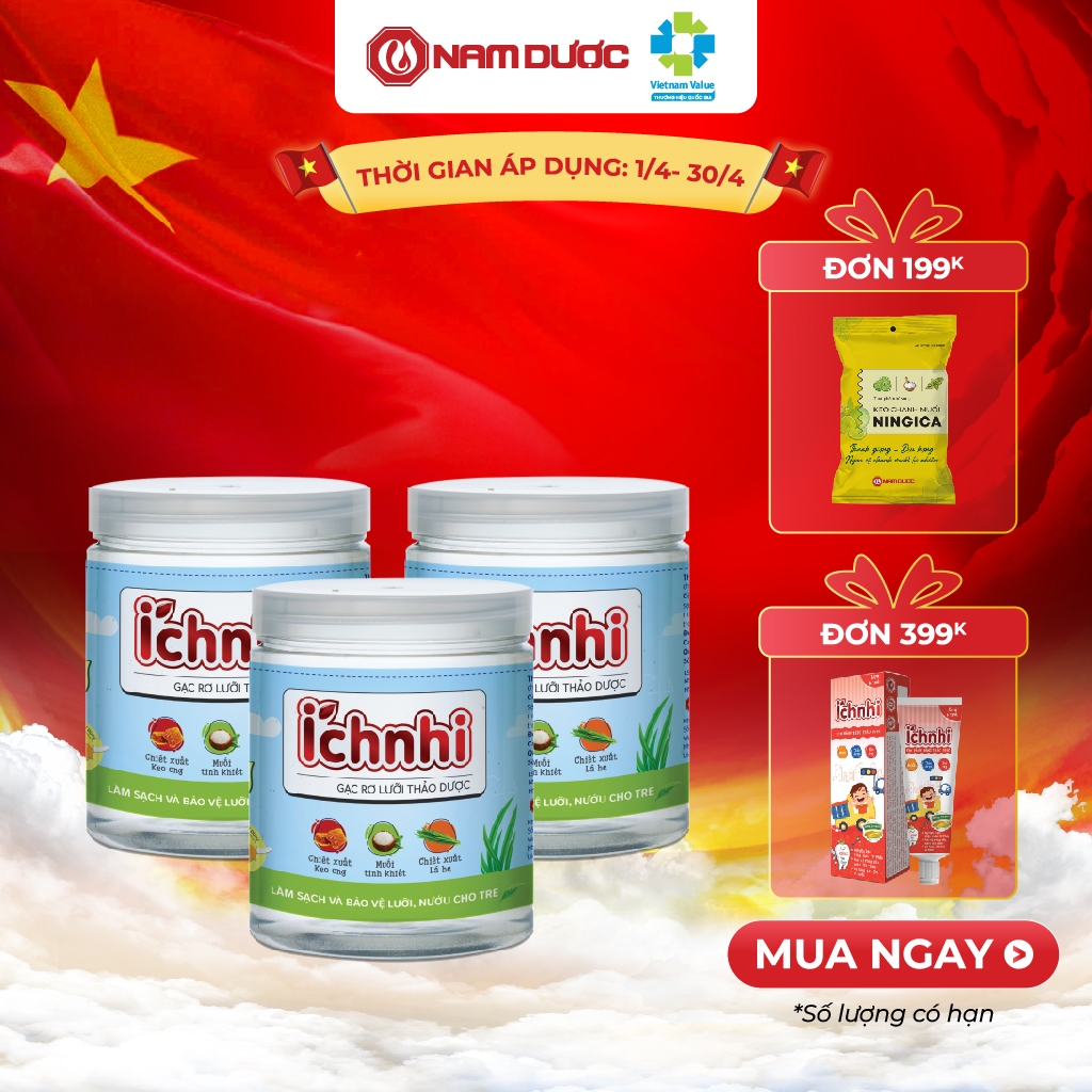 [ComBo 3 hộp] Gạc rơ lưỡi thảo dược Ích Nhi hộp 30 gói giúp vệ sinh răng miệng, làm sạch và bảo vệ nướu trẻ sơ sinh