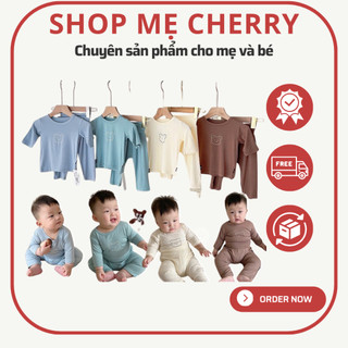 Bộ dài tay thun lạnh hình gấu quần cạp cao cho bé