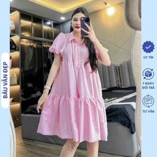 Đầm bầu công sở - dambauxinh - váy bầu kẻ sọc chất thô