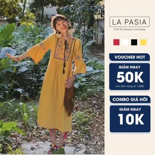 Đầm Suông Cổ Tròn Thêu Cotton LP57 Phong Cách Boho Vintage Thời Trang Du Lịch