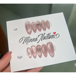 Nail box mẫu mắt mèo ánh trăng hồng mix nơ (06)