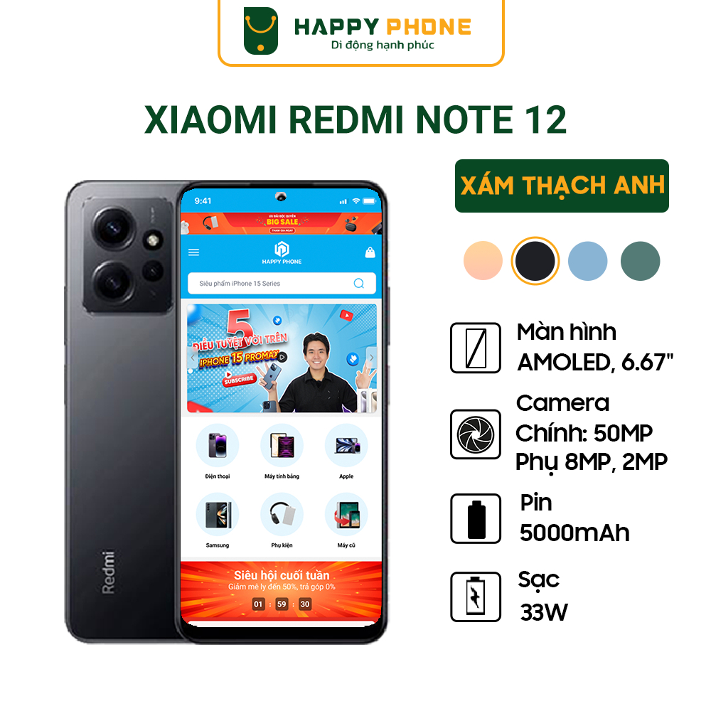 Điện thoại Xiaomi Redmi Note 12 - Hàng Chính Hãng, mới 100%, Bảo hành 18 tháng