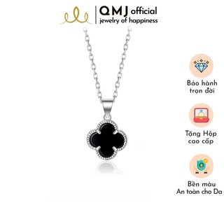 Dây chuyền bạc nữ QMJ cỏ bốn lá đá đen xinh xắn thời trang phụ kiện trang sức bạc cao cấp - Q372