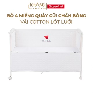 Bộ 4 Miếng Quây Cũi Chần Bông Vải Cotton Lót Lưới Khang Home