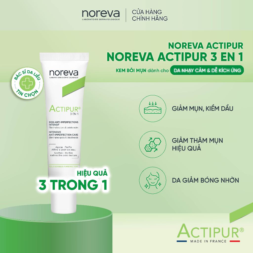 Kem bôi tri mụn Noreva Actipur 3 En 1 Intensive Anti-Imperfection Care 30ml