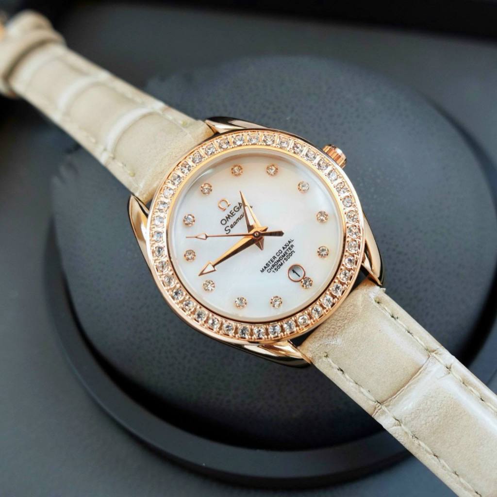 Đồng hồ nữ Omega thời trang nhẹ nhàng khóa thông minh viền mặt đính đá