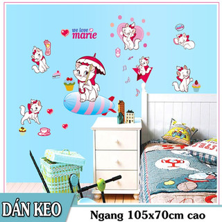 Decal dán tường - Mèo Trắng Hồng Dễ Thương