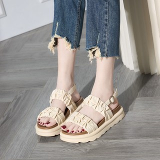 Giày sandal nữ mwc 2460 - sandal nữ chất liệu da quai ngang nhún êm mềm