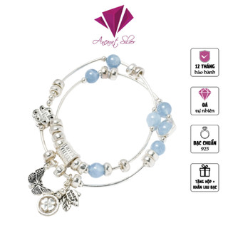 ANCARAT - Vòng tay đá aquamarine phối charm cỏ 4 lá