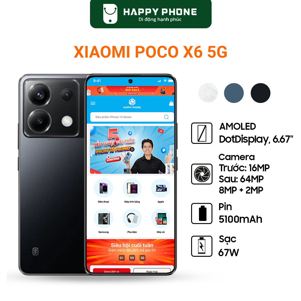 Điện thoại Xiaomi POCO X6 5G - Hàng Chính Hãng, mới 100%, Bảo hành 18 tháng