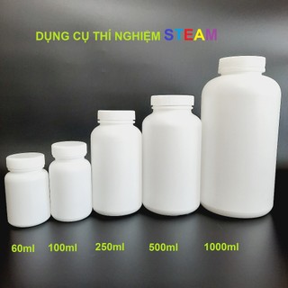 Chai lọ nhựa miệng rộng HDPE đựng hoá chất, đựng thuốc viên,  viên nang, dược có nút nhựa