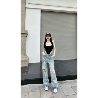 Quần jean suông 88905 rách đính đá