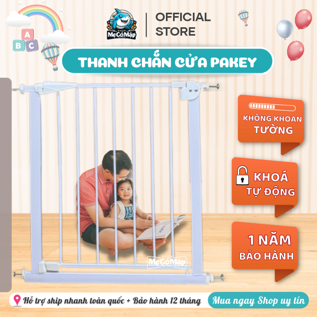 Thanh Chắn Cửa, Chắn Cầu Thang Pakey Không Khoan Đục cao 79cm Bảo Vệ An Toàn Cho Bé