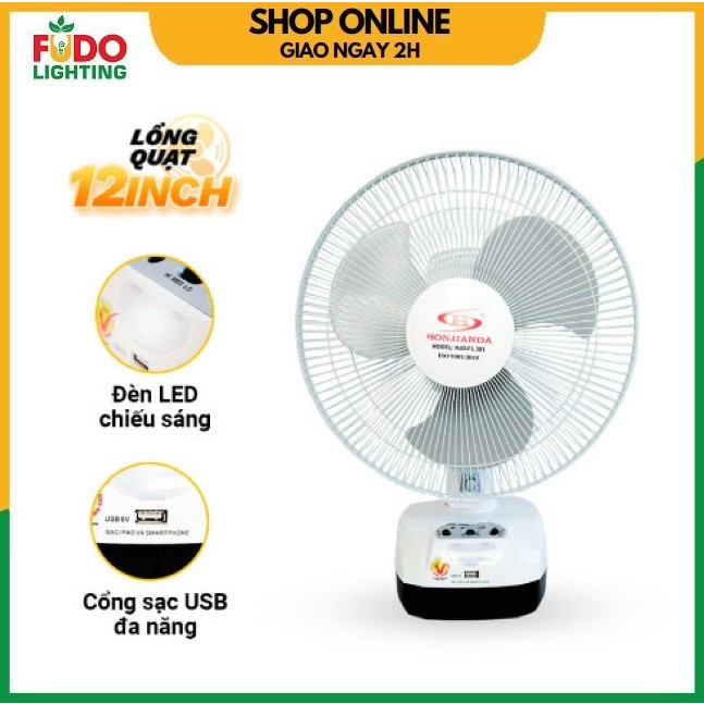 Quạt sạc đèn LED HONJIANDA HJD- FL301 công suất 12W hàng chính hãng
