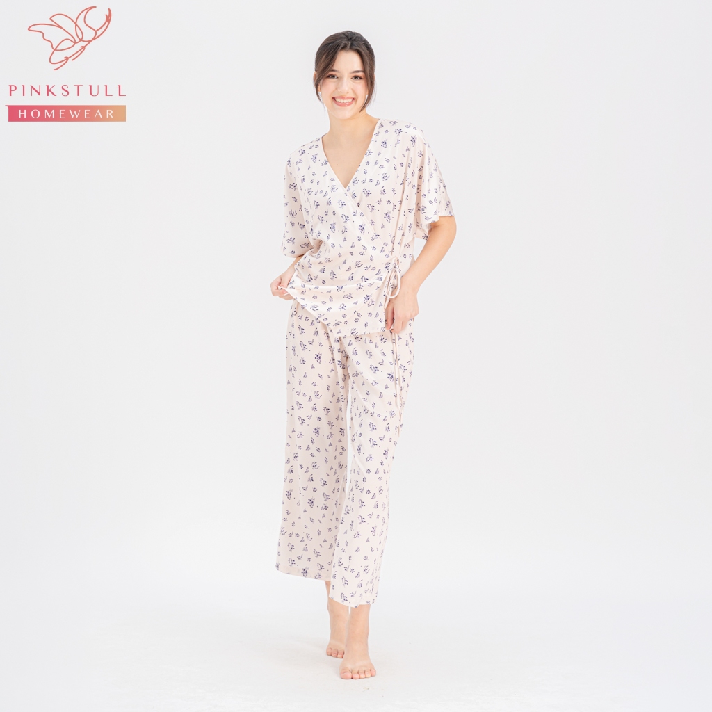 Bộ đồ ngủ Kimono tay lỡ quần dài Pinkstull chầm bi