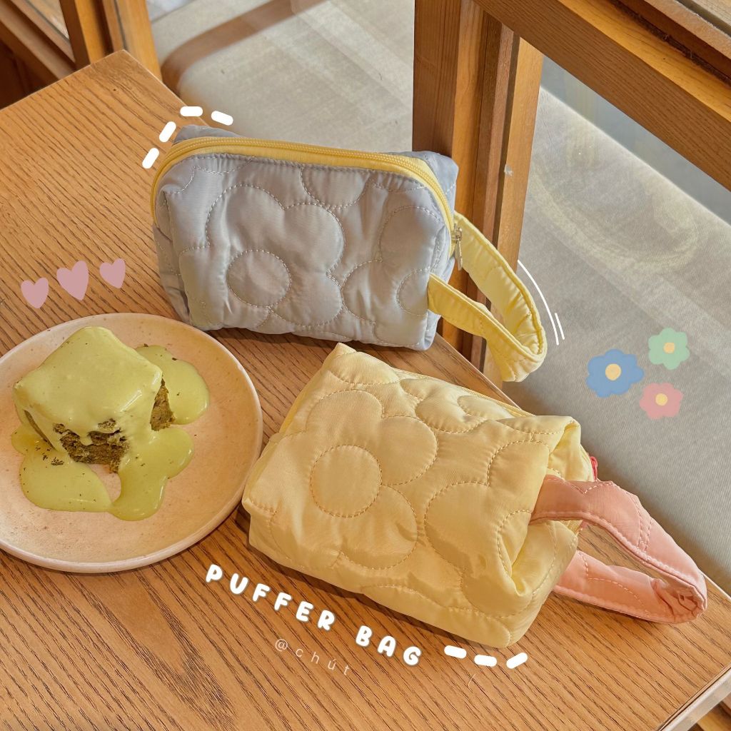 (Puffer Collection) T504 - Túi puffer mini dạng trần bông nhẹ xinh đựng đồ trang điểm