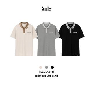 Áo polo form regular fit CANDLES STRIPED COLLARPOLO chất liệu vải pique dệt lục giác