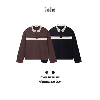 Áo nỉ polo nam nữ oversize CANDLES ESSENTIAL POLO SWEATER chất liệu nỉ bông 350gsm thiết kế basic chính hãng