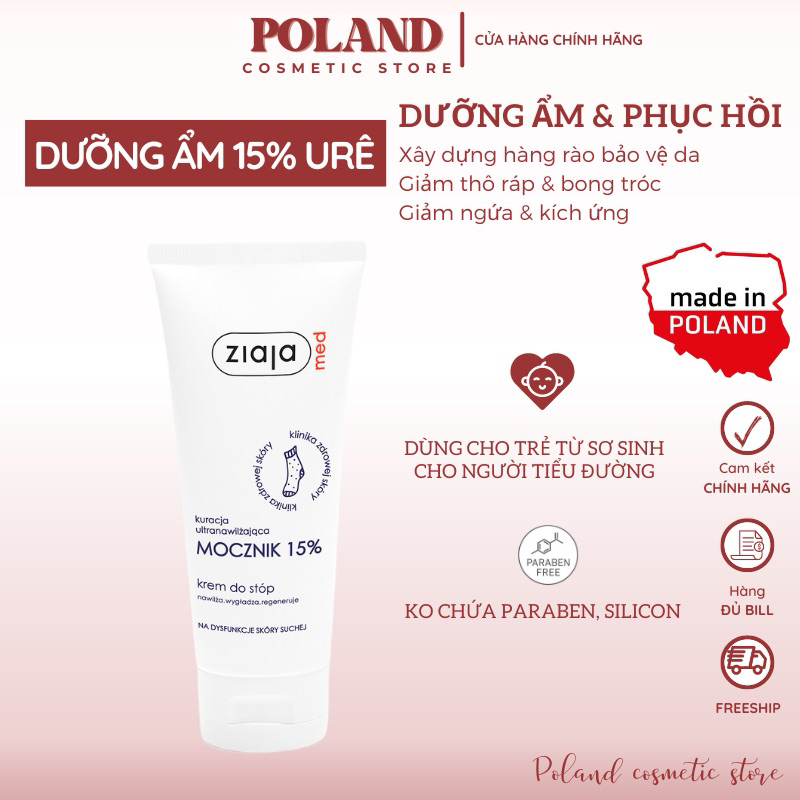 Kem dưỡng ẩm Ziaja Med Mocznik với 15% Ure chăm sóc và dưỡng ẩm cho da khô 100ML
