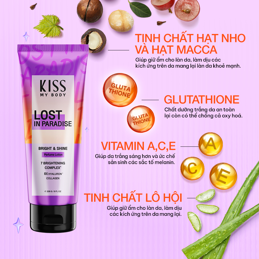 Sữa Dưỡng Trắng Da Toàn Thân Hương Nước Hoa KISS MY BODY Bright & Shine - Hương Lost In Paradise 226