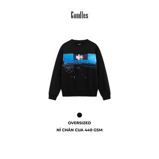 Áo nỉ nam nữ oversize CANDLES BLUE VELVET SWEATER chất liệu nỉ cua 440gsm in hình chính hãng