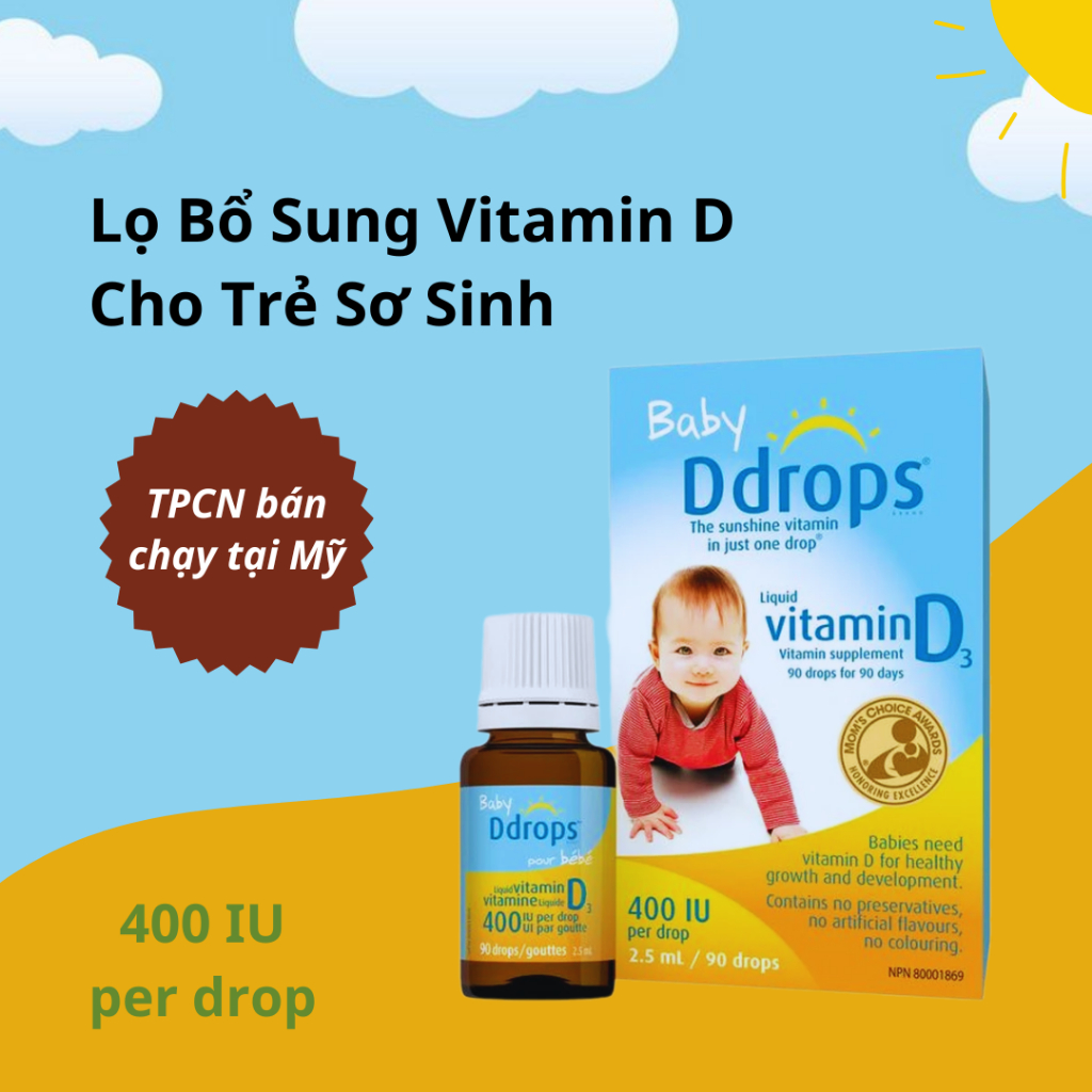 Bổ Sung Vitamin D Cho Trẻ Sơ Sinh Baby Ddrops Vitamin D3 400IU 90 Giọt Của Mỹ