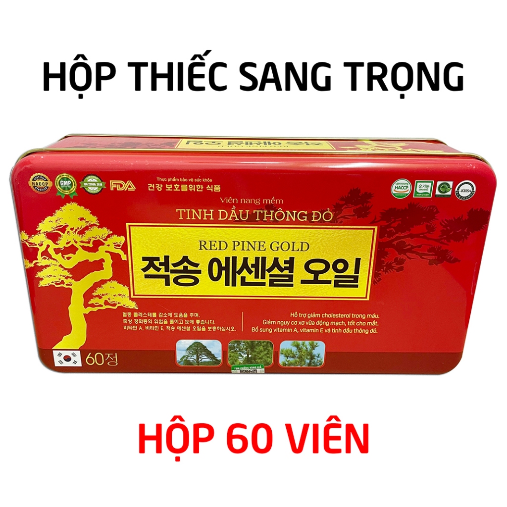 Viên tinh dầu thông đỏ (hộp thiếc) Red Pine Gold tốt cho mắt, giảm cholesterol trong máu - 60 viên