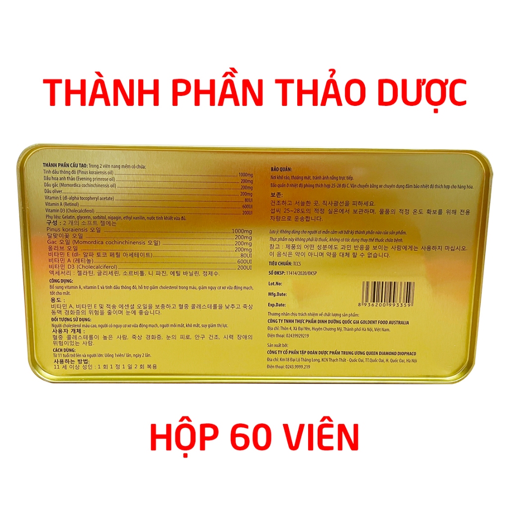 Viên tinh dầu thông đỏ (hộp thiếc) Red Pine Gold tốt cho mắt, giảm cholesterol trong máu - 60 viên